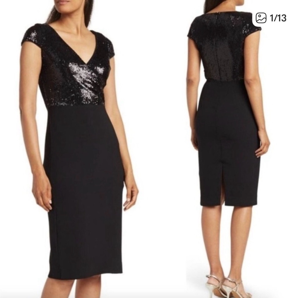 Nwt Dress The Population Elegant Black Sequin Dress